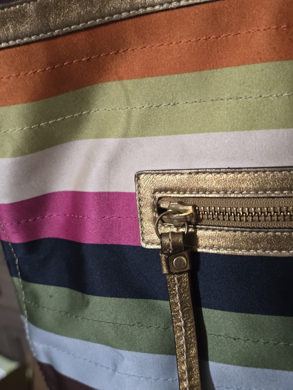 Coach Multicolor Striped Tote Bag with Gold Trim - Picture 9 of 9